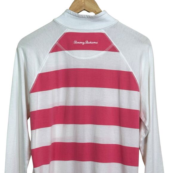 Tommy Bahama Size Medium Pink Striped Thera 1/4 Zip Long Sleeve Dress Cover Up - Picture 4 of 6